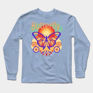 Butterfly Retro hand Drawn Long Sleeve T-Shirt